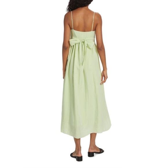 VINCE Sweet Grass Green Bow Pleated Back Maxi Dress Size Large - Picture 3 of 13